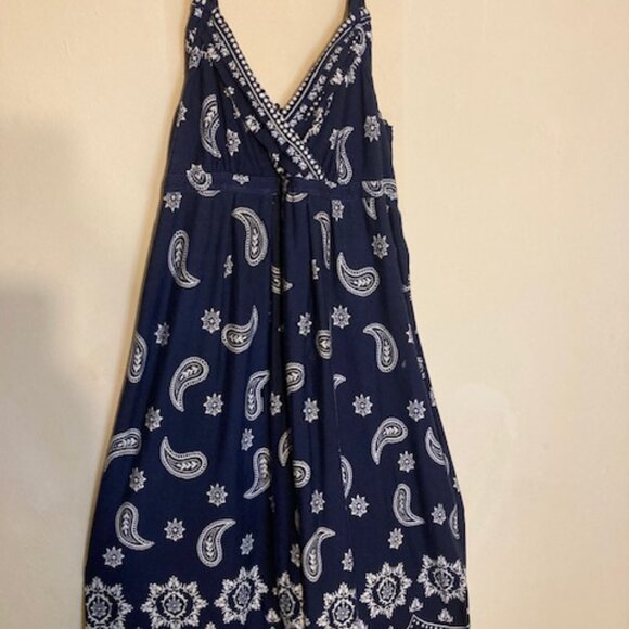 Faded Glory Paisley Floral Midi Dress Navy White XL Stretch Sleeveless Summer - Picture 6 of 6